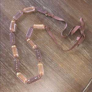 Jcrew long ribbon tied necklace with pink beads